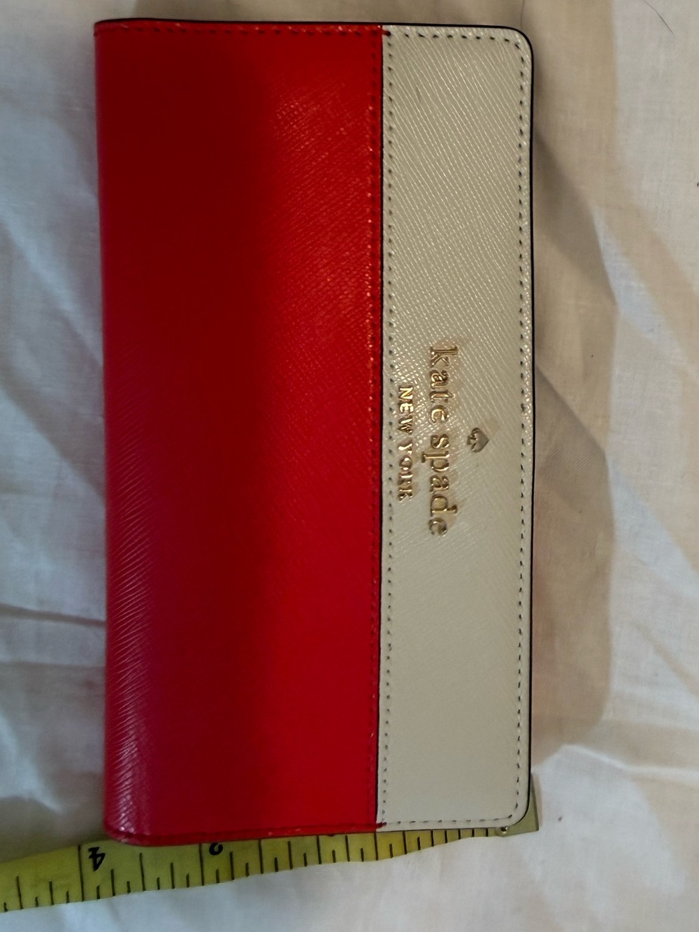 kate spade Red and Cream Two-Tone Leather Long Wallet with Gold Logo - Picture 5 of 6
